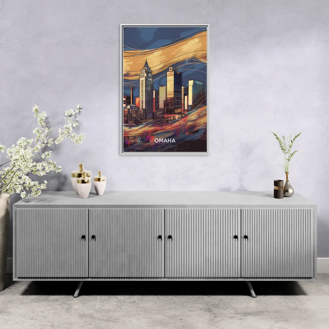 Omaha Urban Aesthetic - Living Room White Frame Canvas
