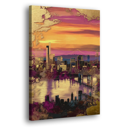 Portland Skyline Sunset - Canvas Print Art Sides