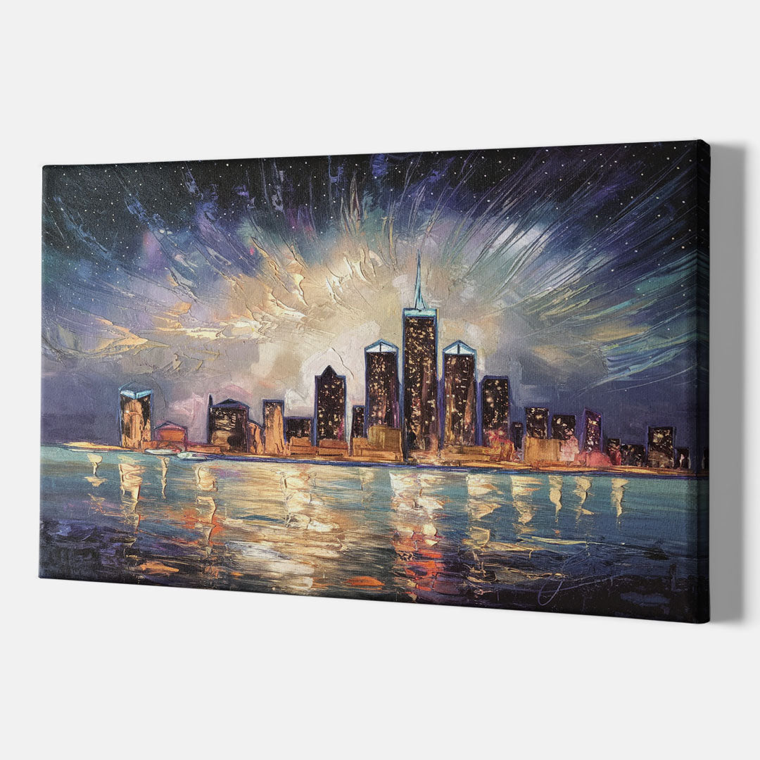 Detroit Skyline And Stars - Canvas Wall Art Indoor
