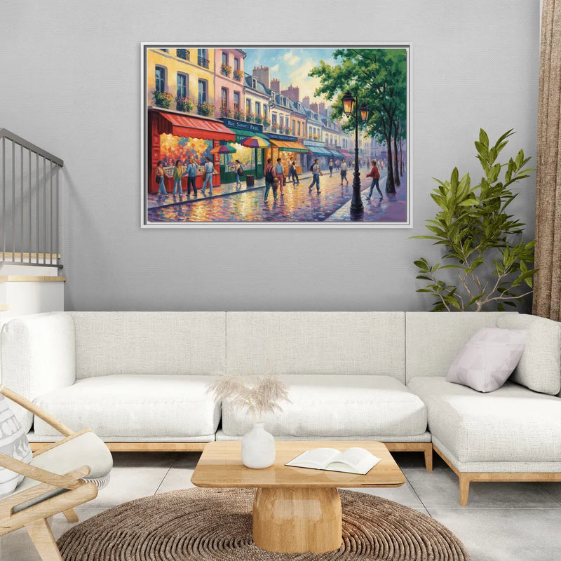 Rue Saint Paul Vibes - Living Room White Frame Canvas