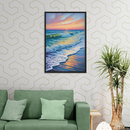 Pacific Shores Sunset - Living Room Black Frame Canvas