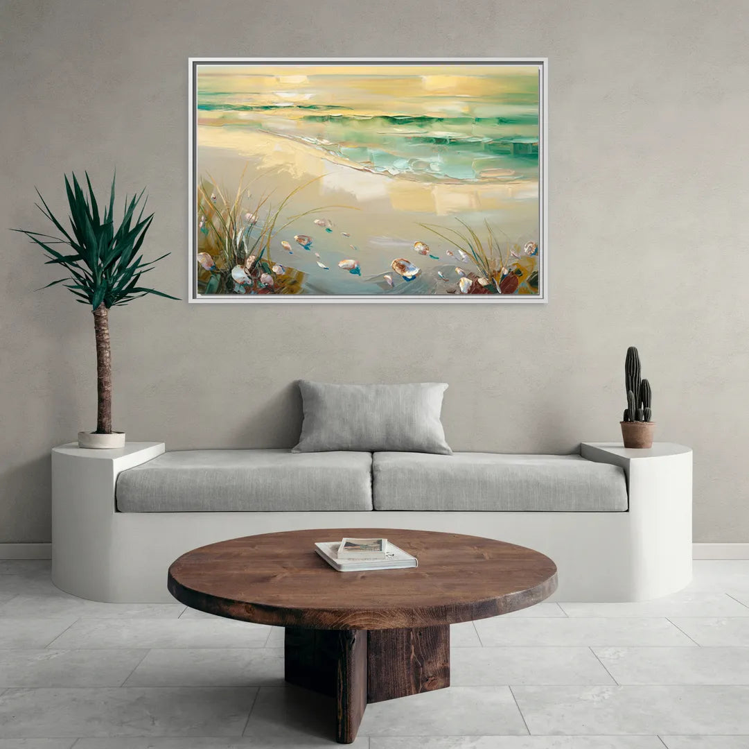 Seaside Beachfront Serenity - Living Room White Frame Canvas