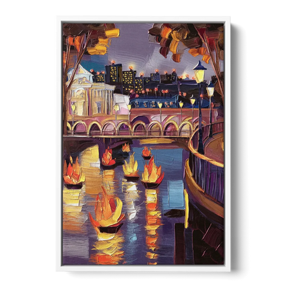 Providence Waterfire Glow - White Frame Canvas