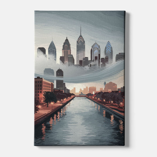 Philadelphia Skyline in Fog - Canvas Wall Art