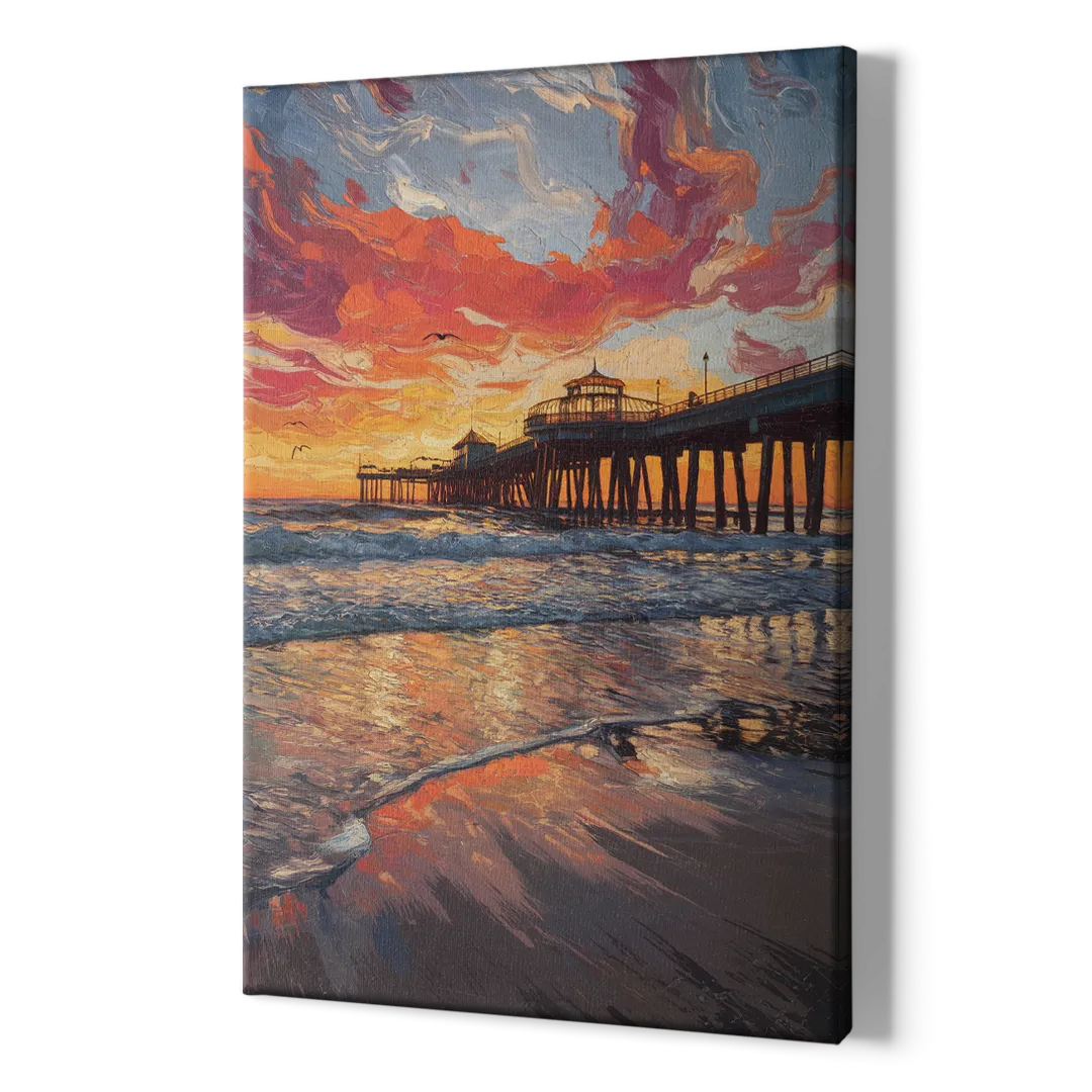 Huntington Beach Pier Sunset - Canvas Print Art Sides