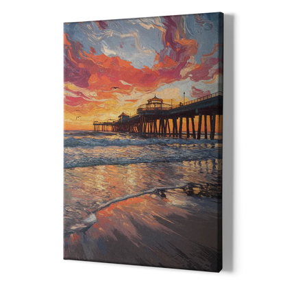 Huntington Beach Pier Sunset - Canvas Print Art Sides
