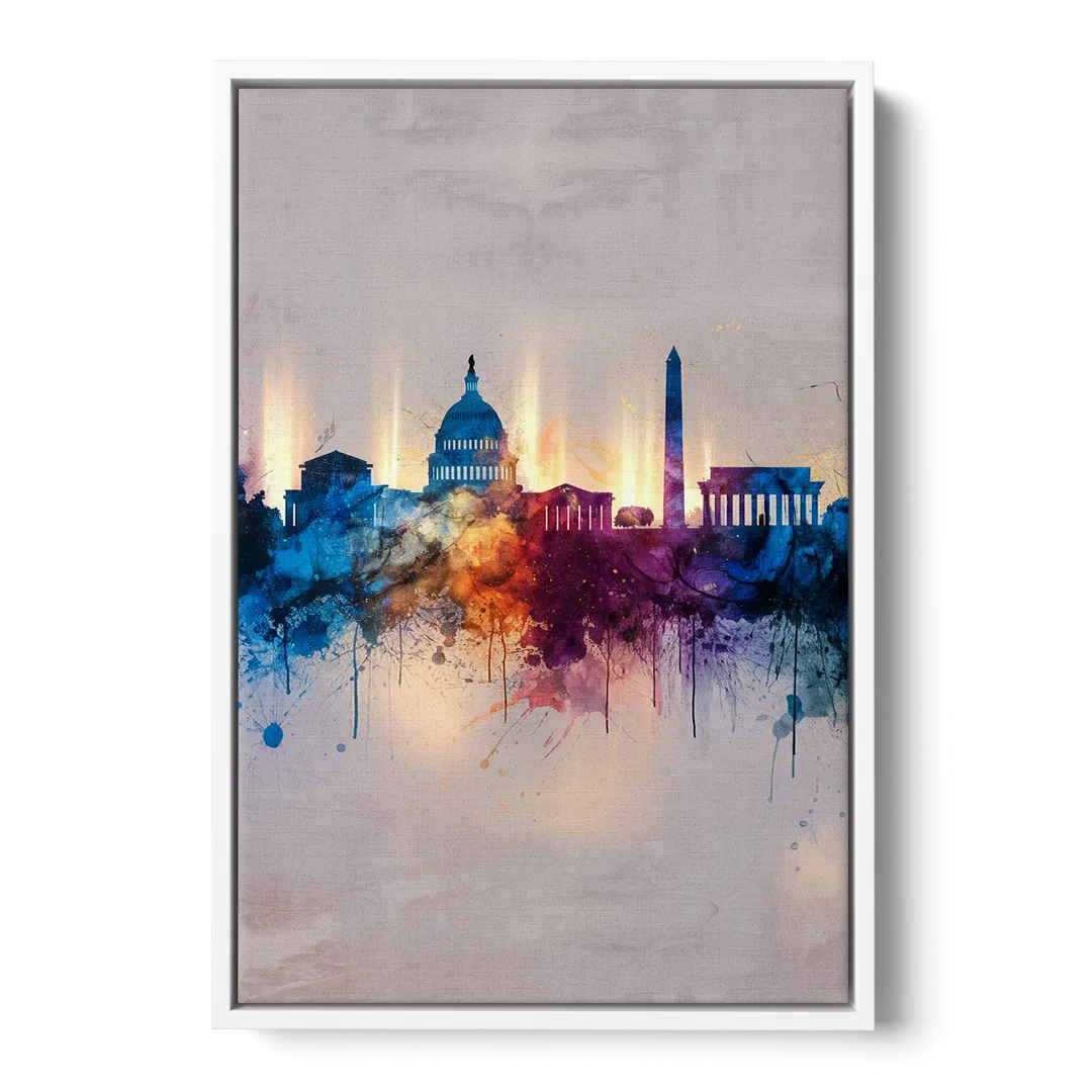 Washington Cityscapes - White Frame Canvas