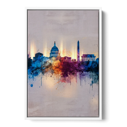 Washington Cityscapes - White Frame Canvas