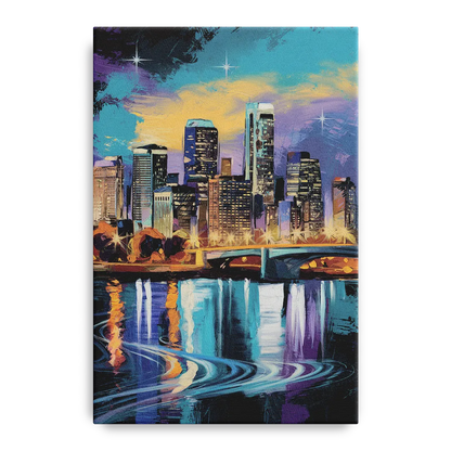 Minneapolis Urban Skyline Reflection - Canvas Wall Art
