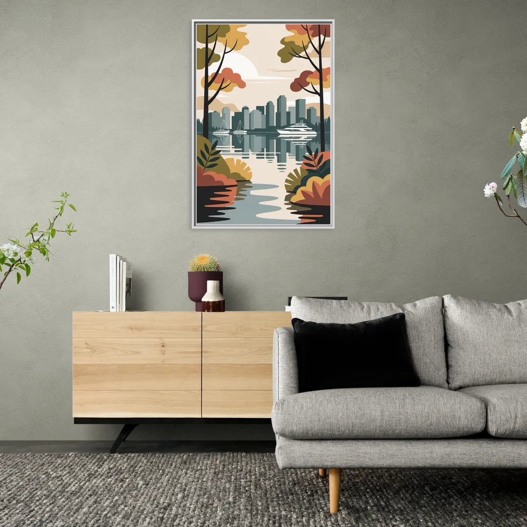Stanley Park Seawall - Living Room White Frame Canvas
