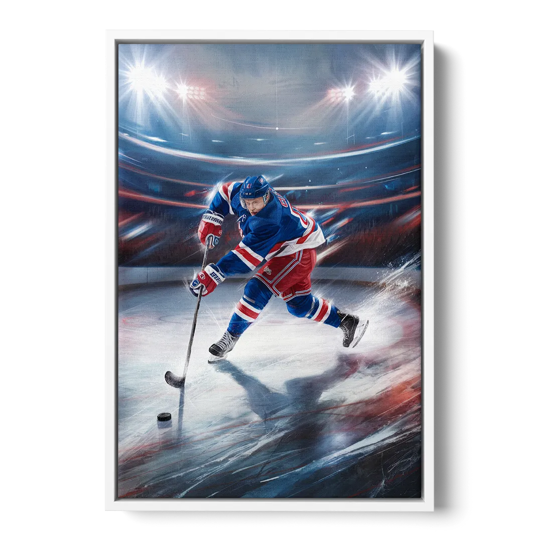 New York City Rangers Hockey - White Frame Canvas