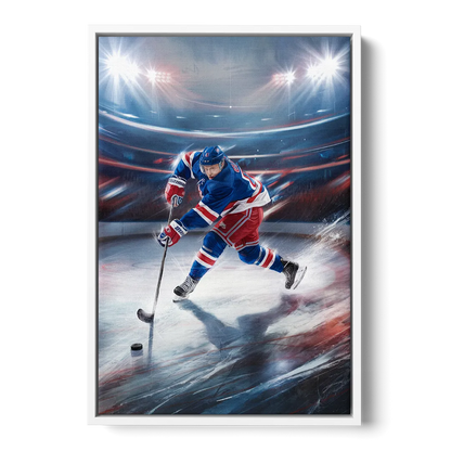 New York City Rangers Hockey - White Frame Canvas
