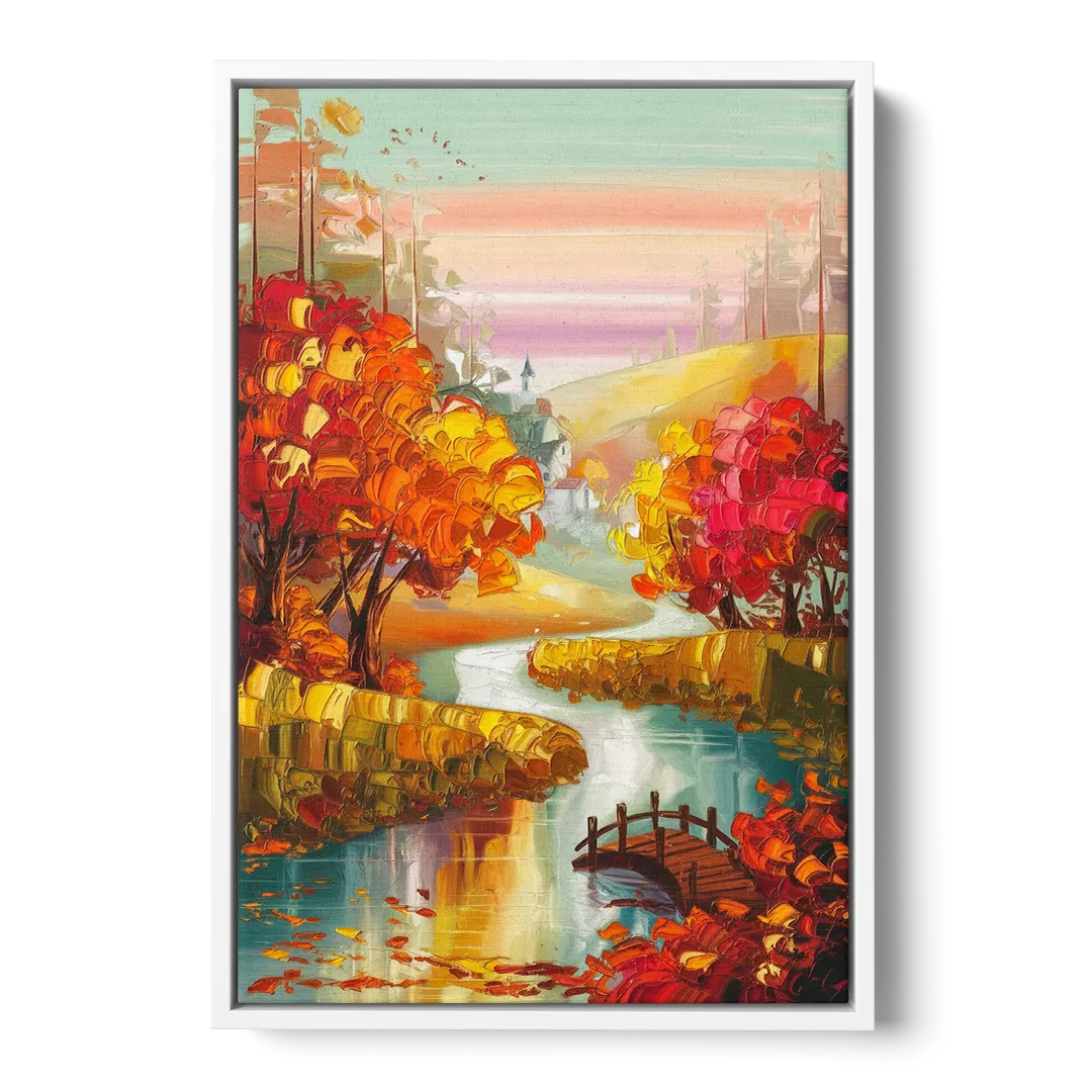 New Hope Autumn Landscape - White Frame Canvas