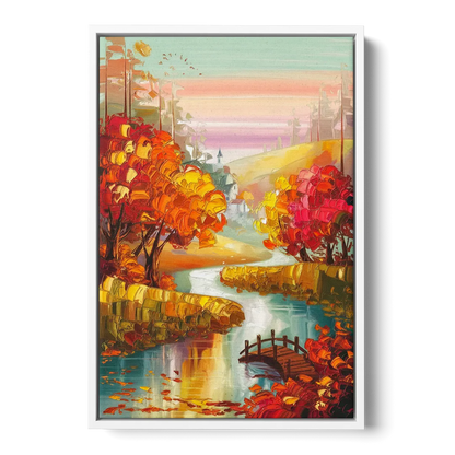 New Hope Autumn Landscape - White Frame Canvas