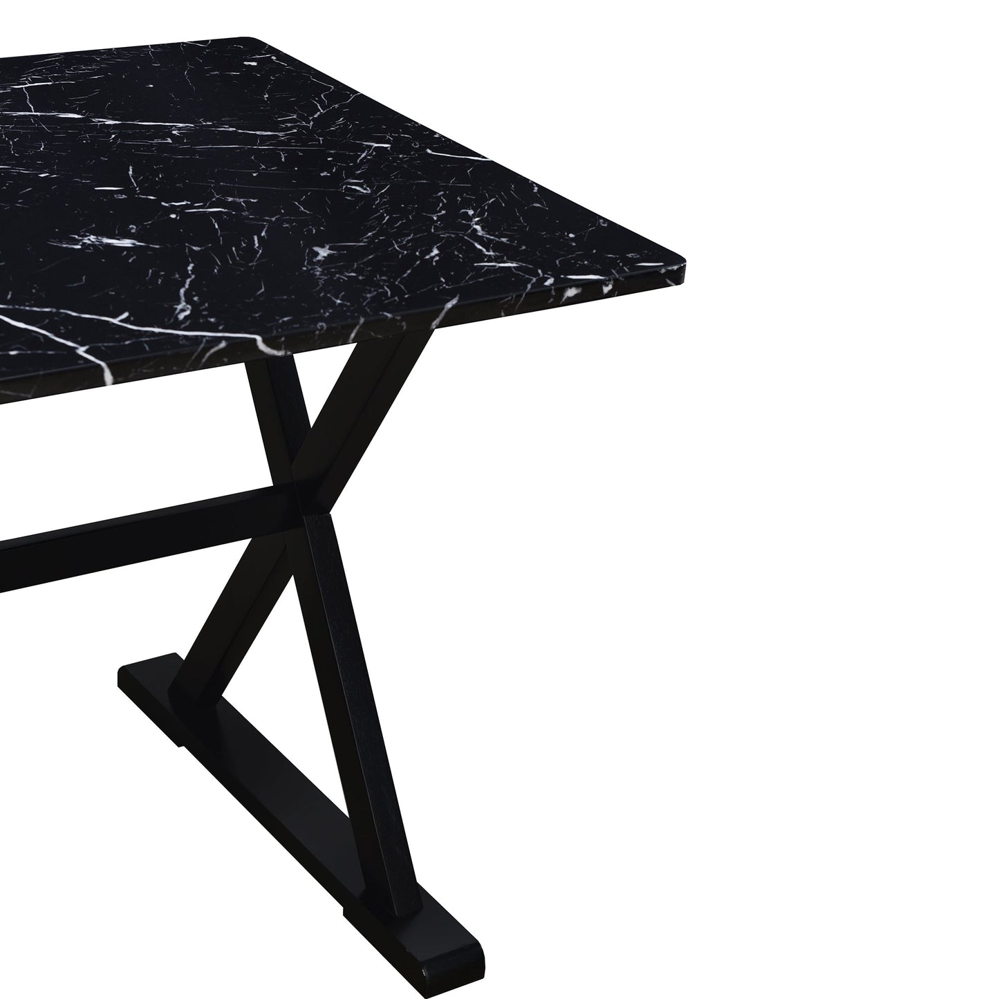 5-Piece Solid Wood Dining Set with Faux Marble Top – Sleek & Elegant