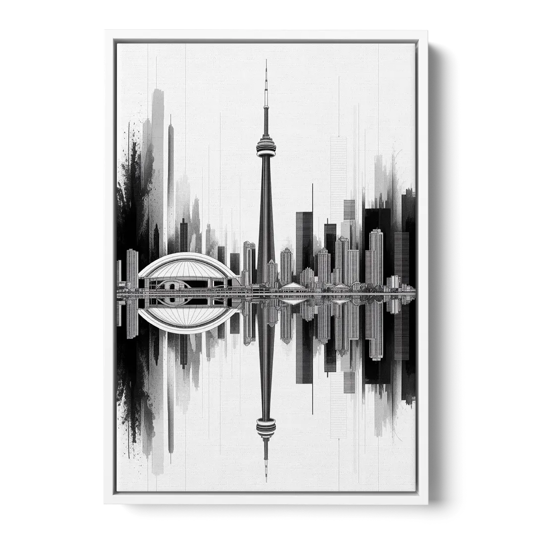 Toronto Skyline Black and White - White Frame Canvas