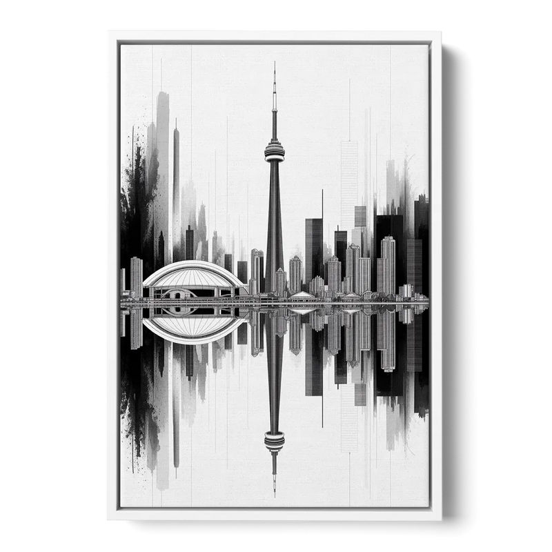 Toronto Skyline Black and White - White Frame Canvas