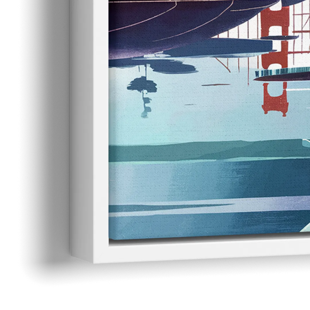 San Francisco Golden Gate Reflection - Close-Up White Frame Canvas