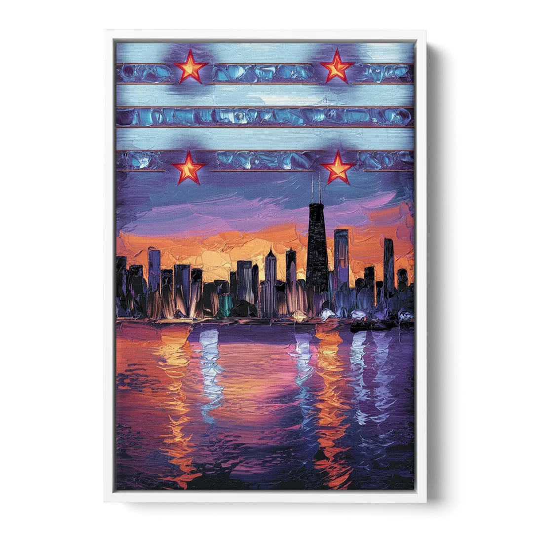 Chicago Flag Inspired Design - White Frame Canvas