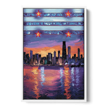 Chicago Flag Inspired Design - White Frame Canvas