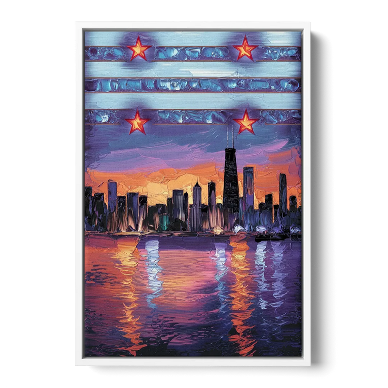Chicago Flag Inspired Design - White Frame Canvas