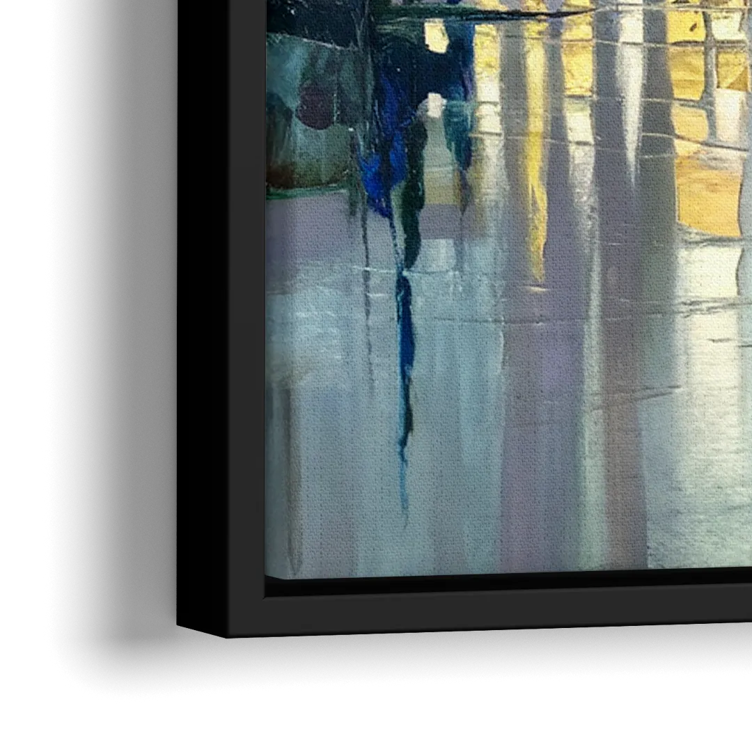 Portland Waterfront Reflection - Close-Up Black Frame Canvas