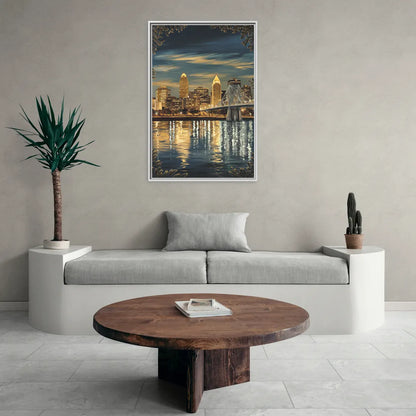 Louisville Downtown Skyline - Living Room White Frame Canvas