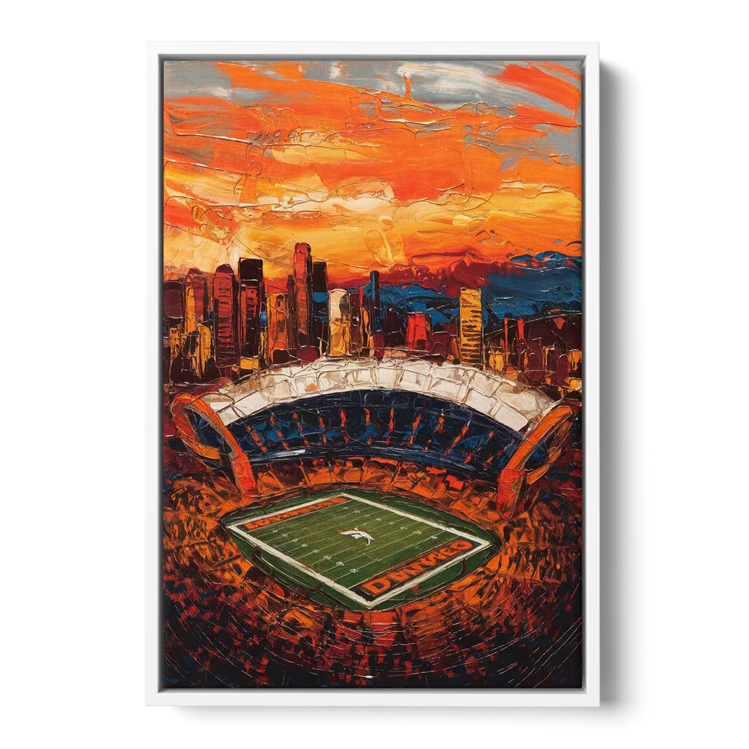 Denver Broncos Stadium - White Frame Canvas