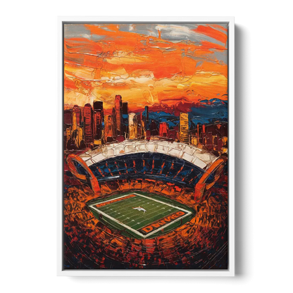 Denver Broncos Stadium - White Frame Canvas