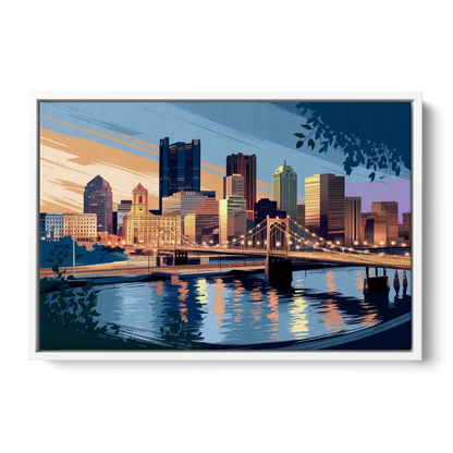 Pittsburgh Urban Aesthetic View - White Frame Canvas