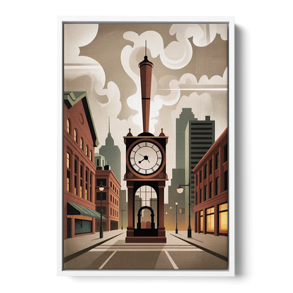 Gastown Steam Clock - White Frame Canvas