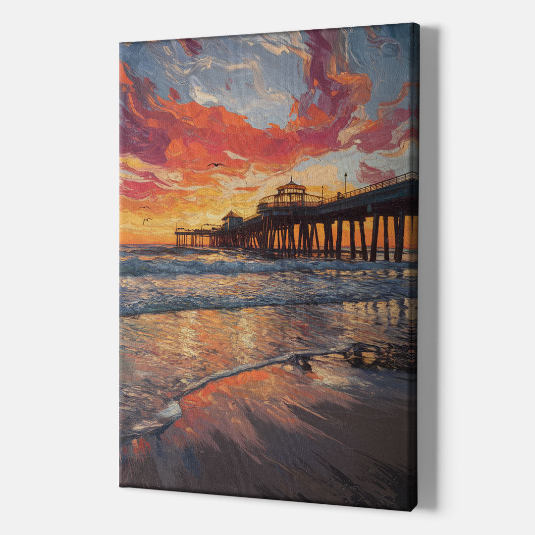 Huntington Beach Pier Sunset - Canvas Wall Art Indoor