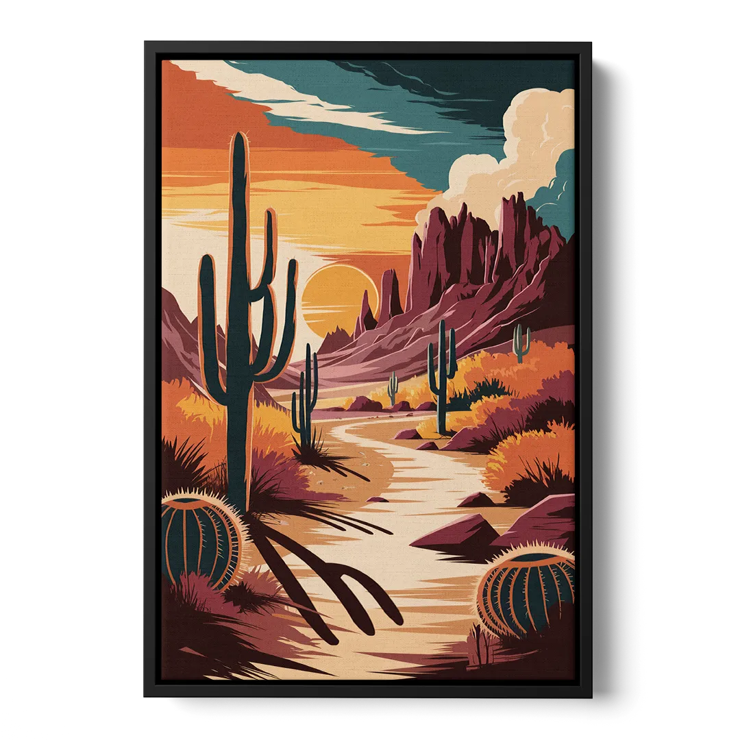 Tombstone Desert Sunset - Black Frame Canvas