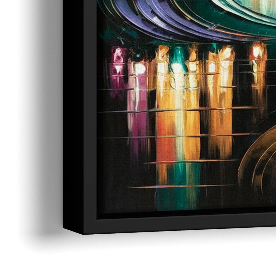 Houston Vibrant Nights - Close-Up Black Frame Canvas