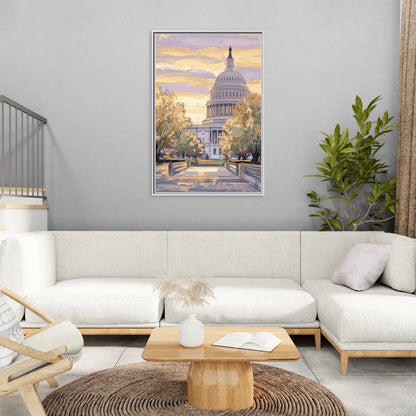 Lincoln Capitol Building - Living Room White Frame Canvas