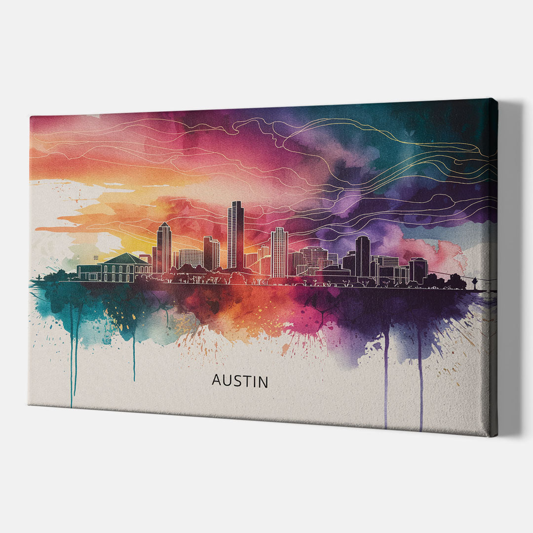 Austin Skyline Sunset Art - Canvas Wall Art Indoor