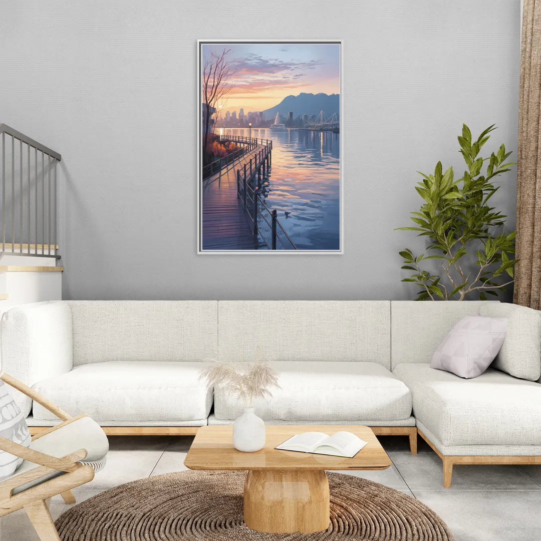 Vancouver Harbor Sunrise - Living Room White Frame Canvas