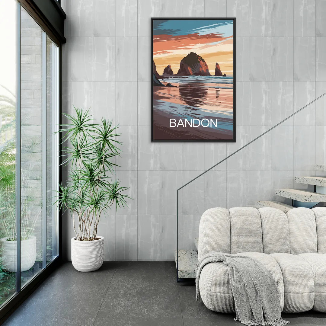 Bandon Coastal Sunset - Living Room Black Frame Canvas