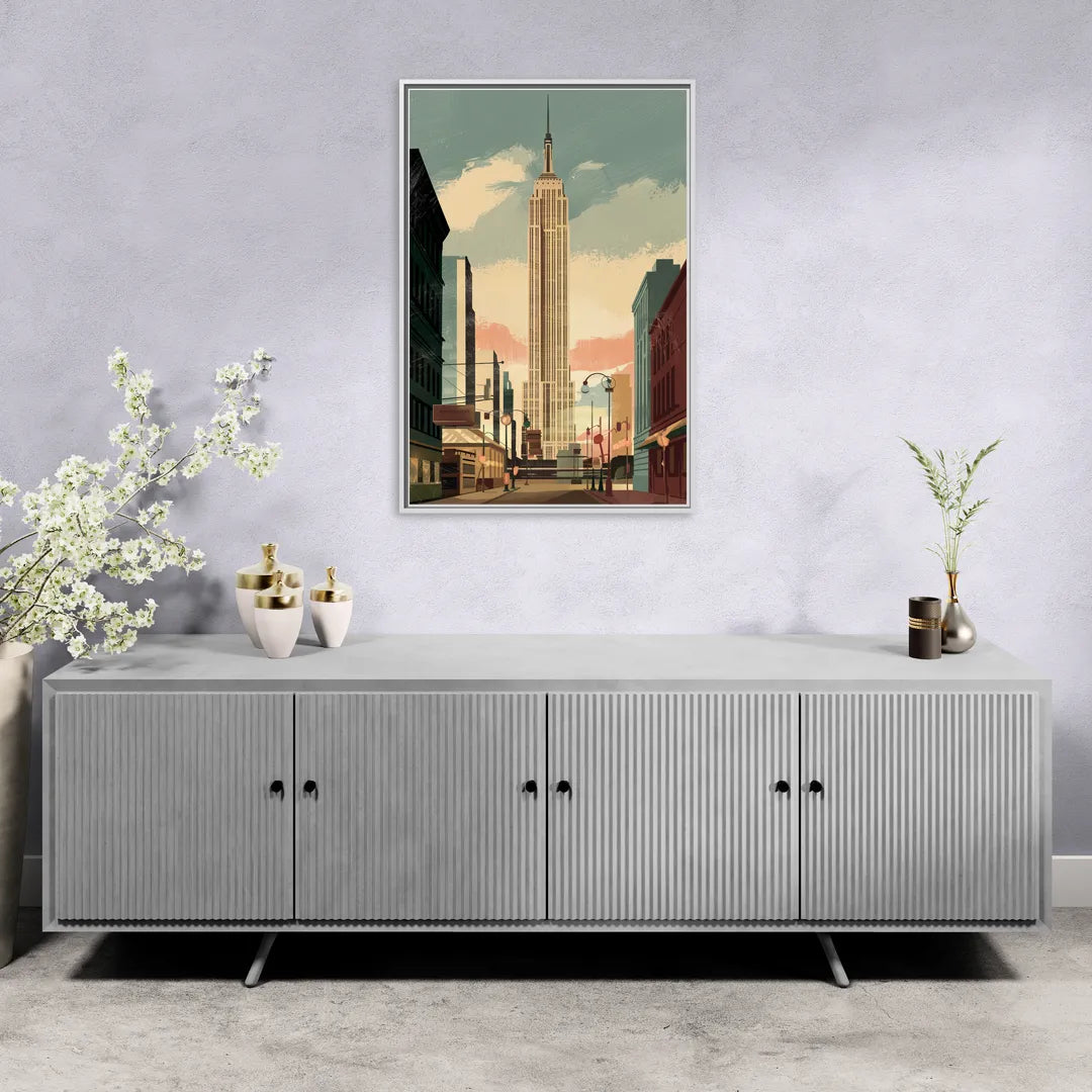 New York City Empire State Building Sunny - Living Room White Frame Canvas