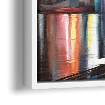 Cincinnati Skyline and Historic Bridges - Close-Up White Frame Canvas