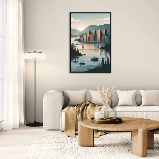 Vancouver Downtown Skyline - Living Room Black Frame Canvas