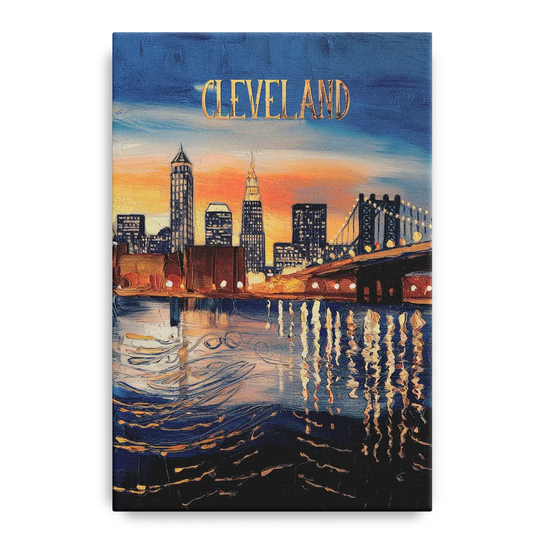 Cleveland Cityscape Panoramic - Canvas Wall Art