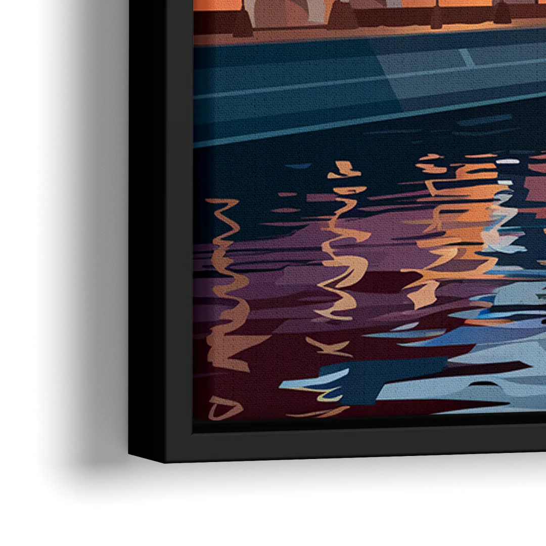 St. Petersburg Waterfront Sunset - Close-Up Black Frame Canvas