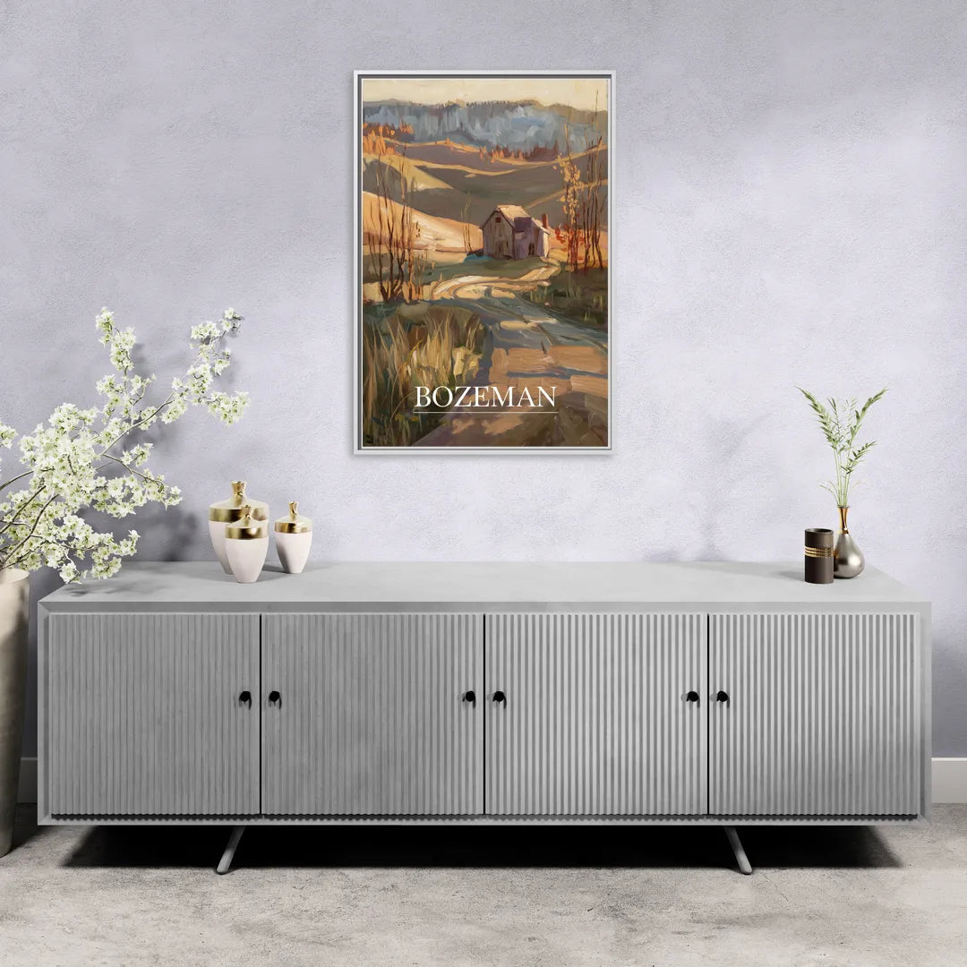 Bozeman Rustic Landscape - Living Room White Frame Canvas