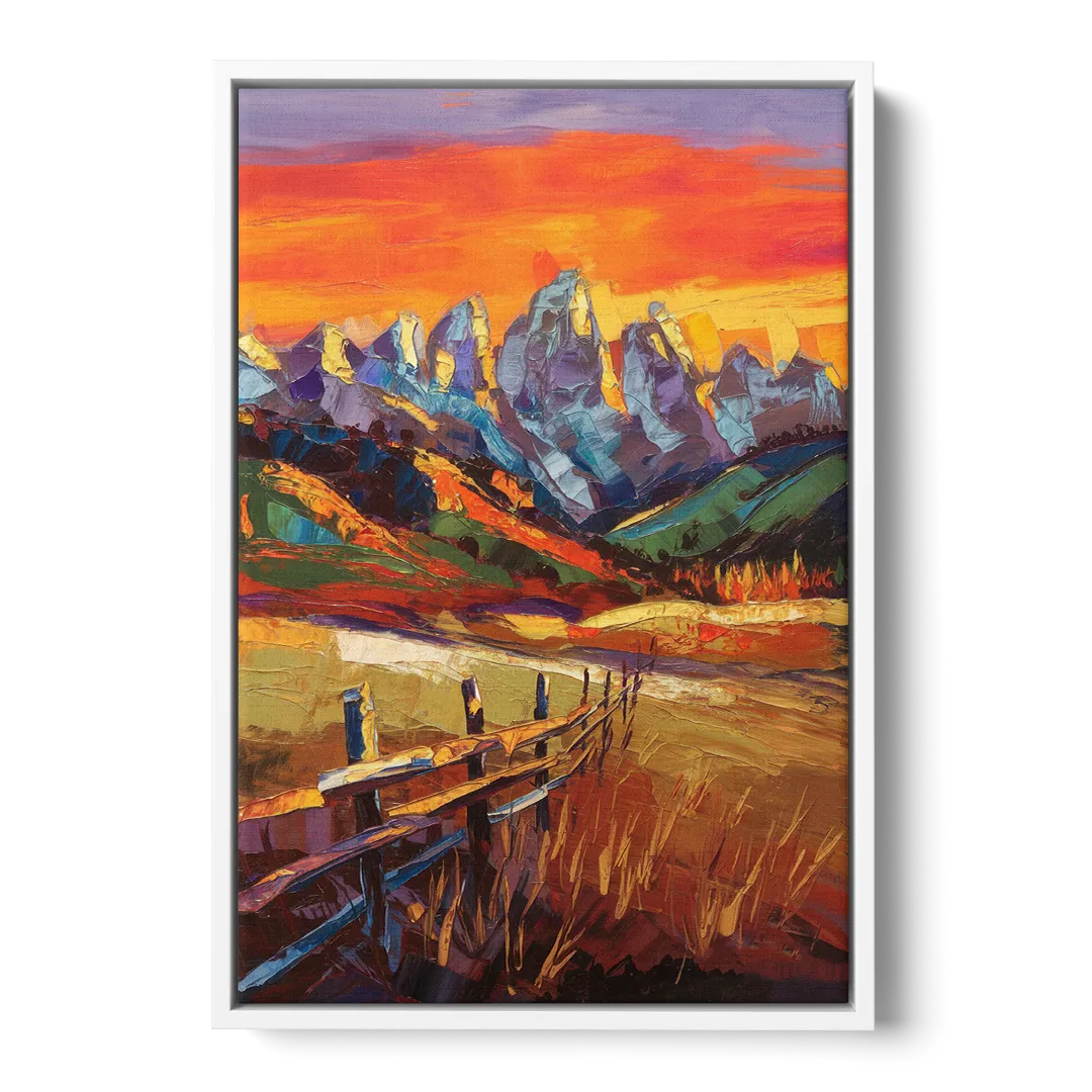 Jackson Hole Sunset Glow - White Frame Canvas