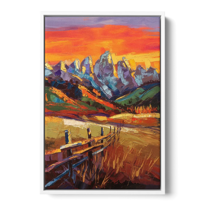 Jackson Hole Sunset Glow - White Frame Canvas
