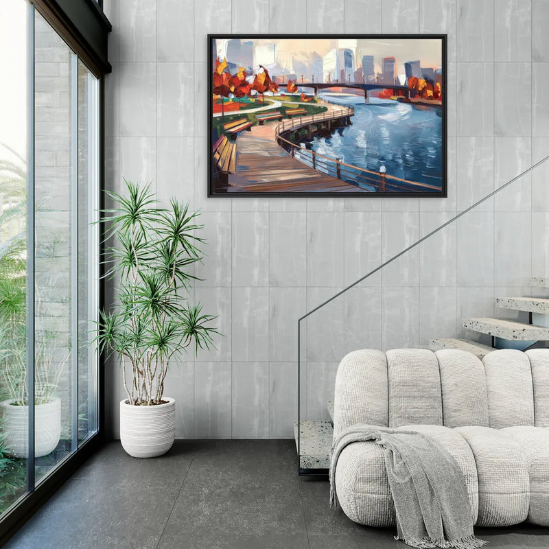 Buffalo Waterfront Boardwalk - Living Room Black Frame Canvas
