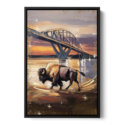 Buffalo Peace Bridge Glow - Black Frame Canvas
