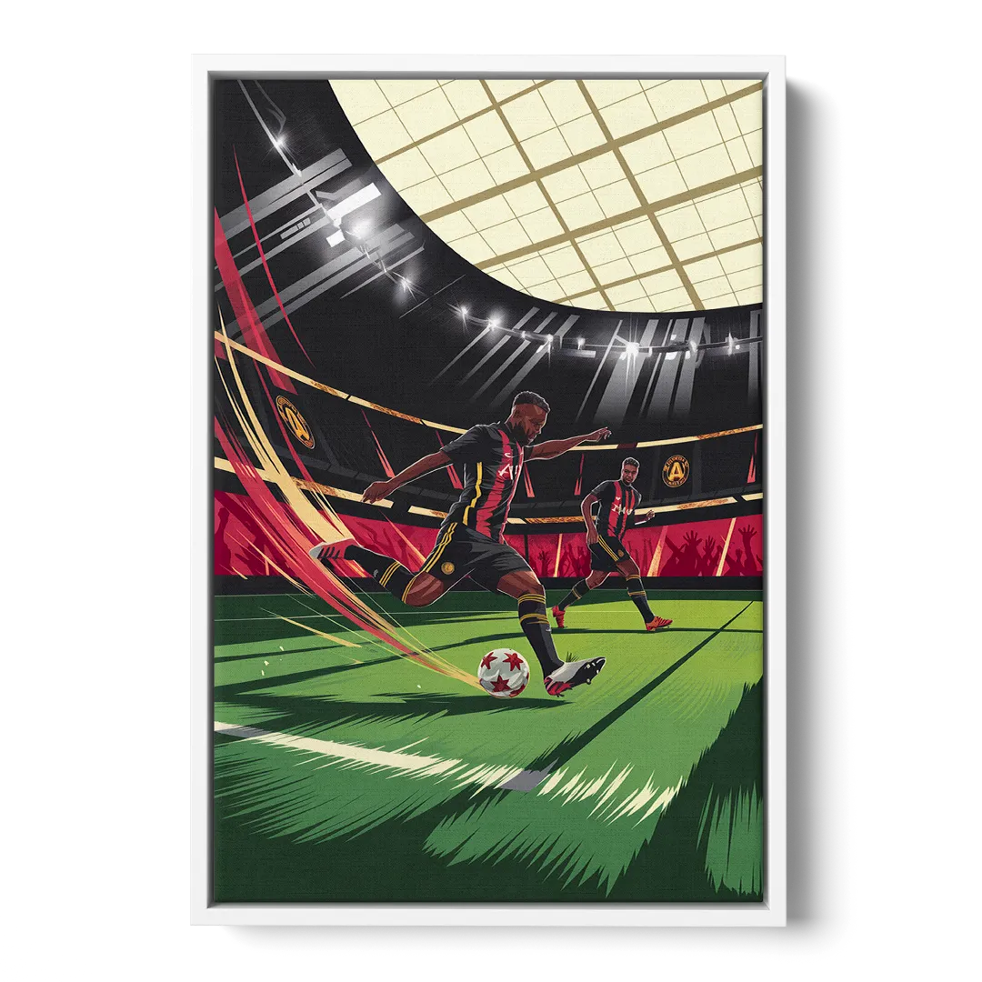 Atlanta United Soccer Action - White Frame Canvas