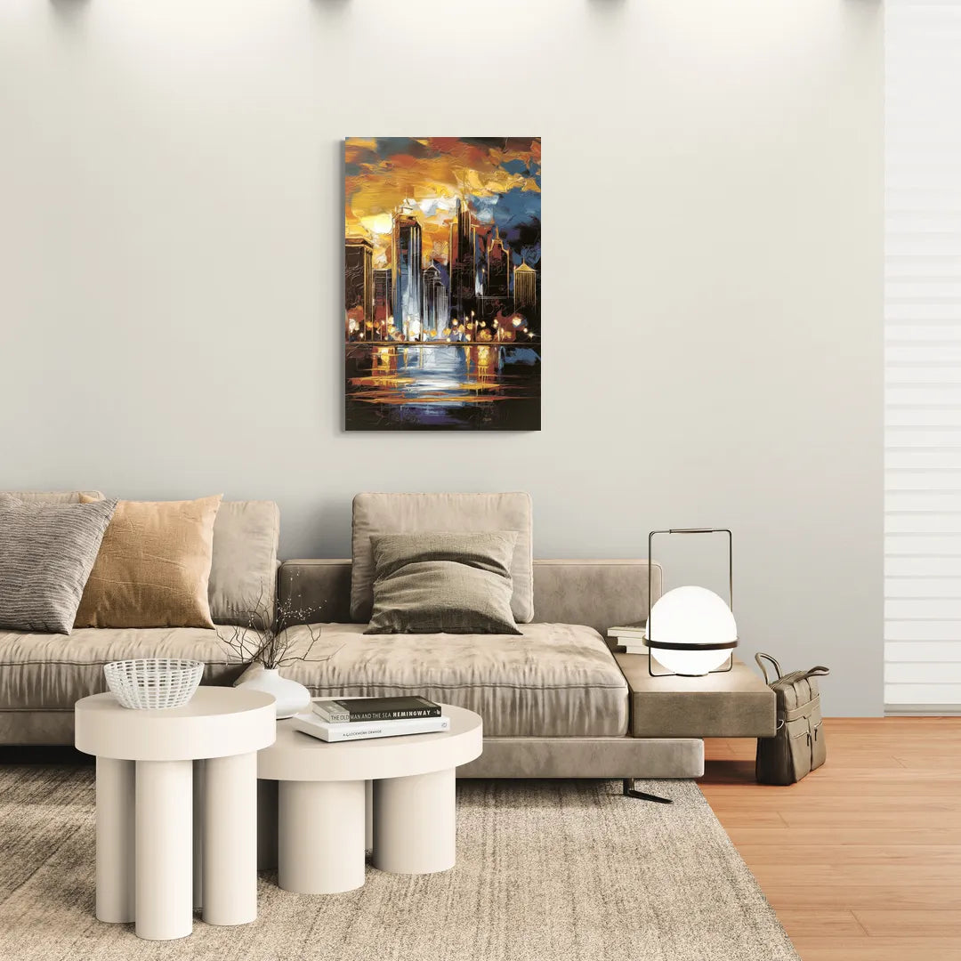 Kansas City Downtown By Night Panorama - Canvas Wall Art Living Room